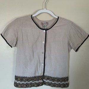 Button-Up Tee with Embellished Trim